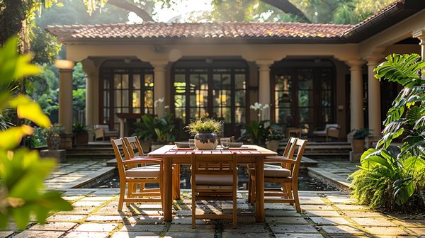 Durabilité et style : table de jardin en bois de teck de decostock